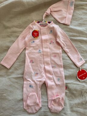 Magnetic Me Pink Floral Magnetic-Front Baby Girls One-Piece with Hat